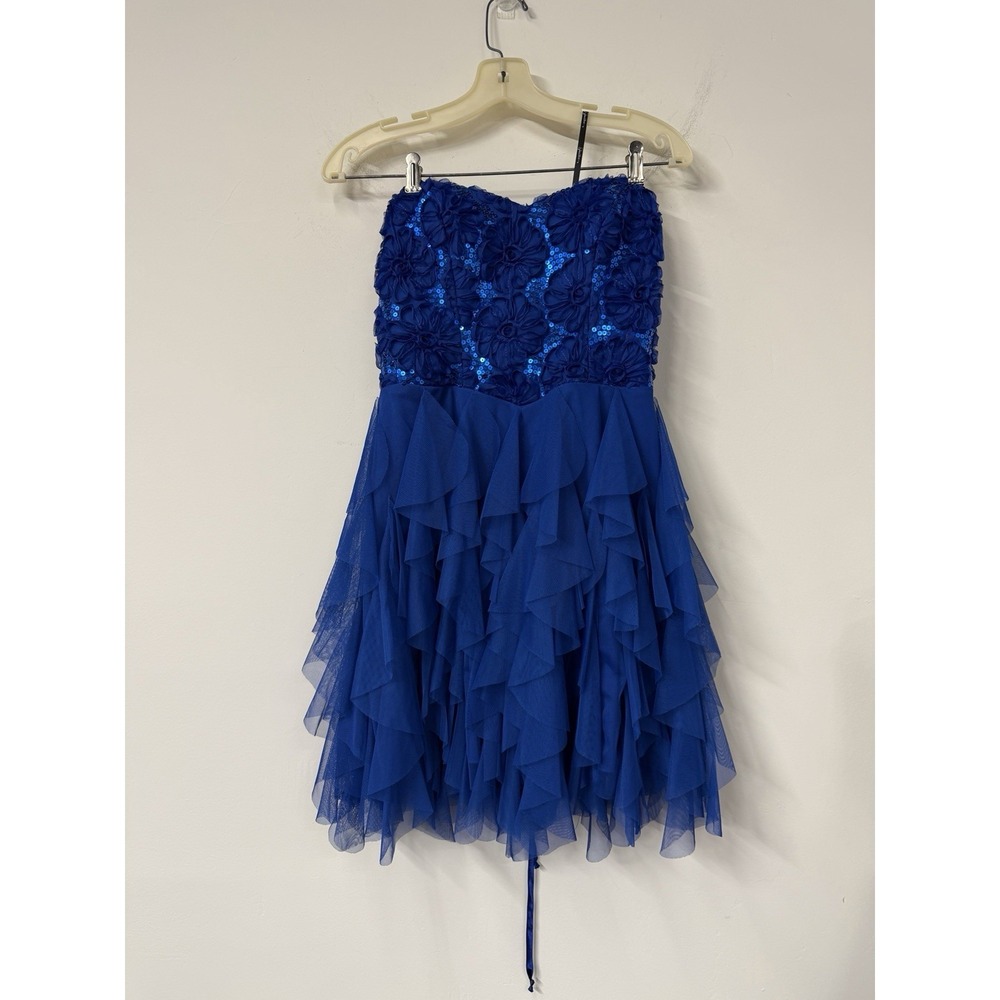 Vtg Speechless Y2K Women's S/M 7 Corset Back Strapless Cobalt Blue Party Dress